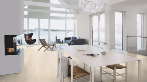 Boen Andante Ash Engineered Flooring, White Stained, Brushed & Lacquered, 138x3.5x14mm