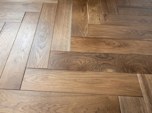 Blanko Budget Merida, Engineered Oak Flooring, Herringbone, Smoked, Brushed & Lacquered, 100x18x500mm