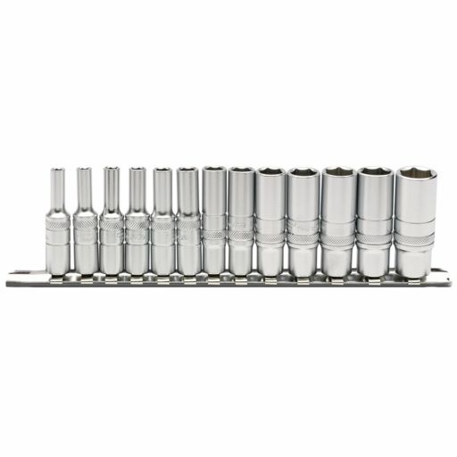 Draper Deep Metric Socket Set on a Metal Rail, 1,4 Sq. Dr. (13 Piece)
