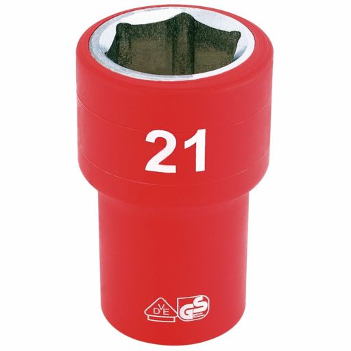 Draper Fully Insulated VDE Socket, 1,2 Sq. Dr., 21mm