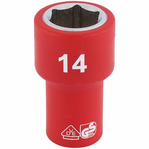 Draper Fully Insulated VDE Socket, 1,4 Sq. Dr., 14mm
