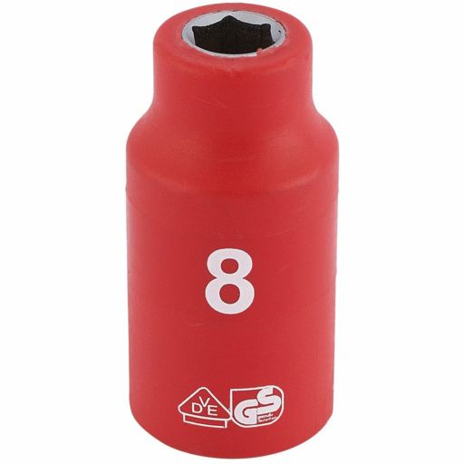 Draper Fully Insulated VDE Socket, 3,8 Sq. Dr., 8mm