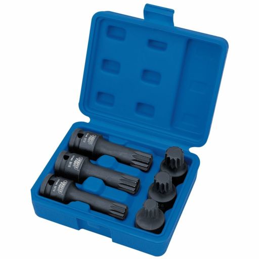 Draper Impact Spline Bit Set, 1,2 Sq. Dr. (6 Piece)
