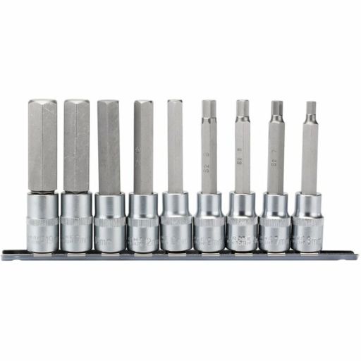 Draper Long Metric Hex. Socket Bit Set, 1,2 Sq. Dr., 100mm (9 Piece)