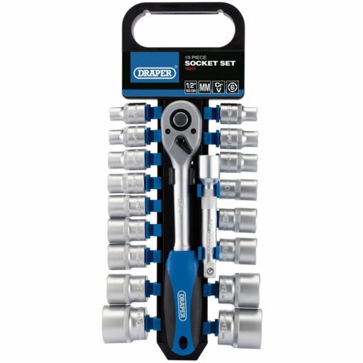 Draper Metric Socket and Ratchet Set, 1,2 Sq. Dr. (19 Piece)