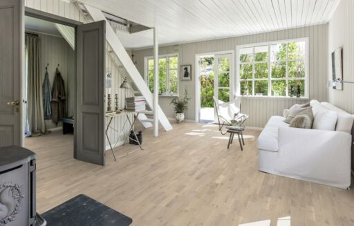 Kahrs Beyond Retro Strip Loft White Engineered 3-Strip Wood Flooring, Ultra Matt Lacquer, 200x15x2421mm