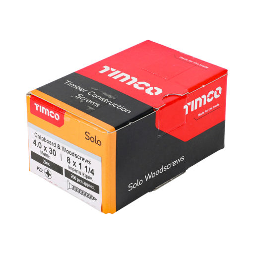 TIMco Solo Woodscrews - PZ - Double Countersunk - Zinc 4.0x30mm