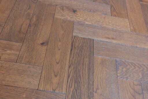 Tradition Life Coffee Herringbone Engineered Oak Flooring, Brushed, Dark Stain, Lacquered, 90x14x360mm
