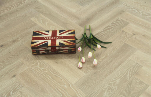 Tradition Select Engineered Oak Herringbone Flooring, Smoked, Brushed White UV Oiled, 125x14x600mm