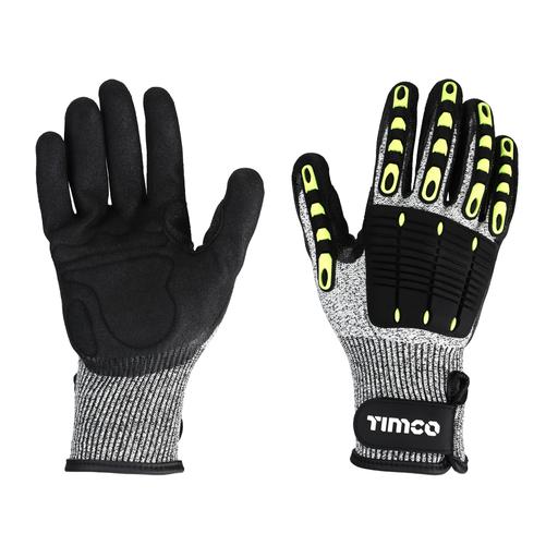 TIMCO Impact Cut Glove - Sandy Nitrile Coated Hppe Fibre And Glass Fibre Gloves With Tpr Pads (X Large, Backing Card of 1)