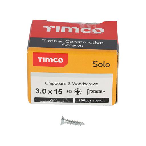 TIMco Solo Woodscrews - PZ - Double Countersunk - Zinc 3.0x15mm