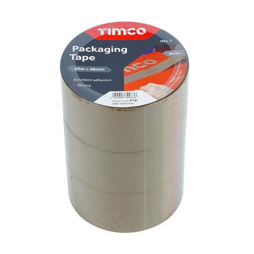 TIMCO Packaging Tape - Brown (50m x 48mm, Roll Pack of 3)