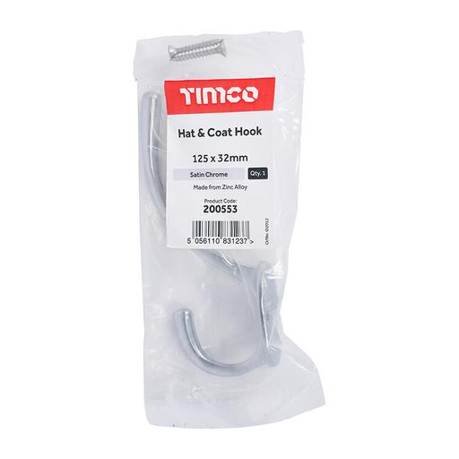 TIMCO Hat & Coat Hook - Satin Chrome (125 x 32mm, Bag of 1)