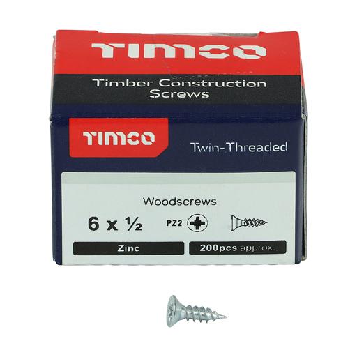 TIMco Twin-Thread Woodscrews - PZ - Double Countersunk - Zinc 3.5x12mm