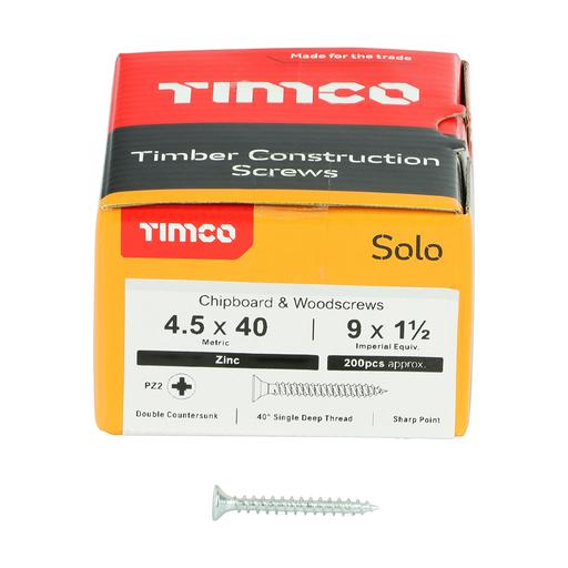 TIMco Solo Woodscrews - PZ - Double Countersunk - Zinc 4.5x40mm