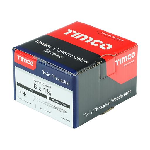 TIMco Twin-Thread Woodscrews - PZ - Double Countersunk - Zinc 3.5x45mm