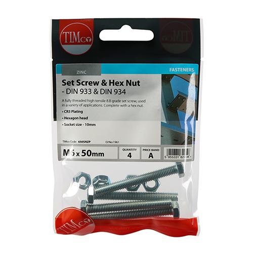 Hex Bolt & Nut, 6x50mm, 4pk
