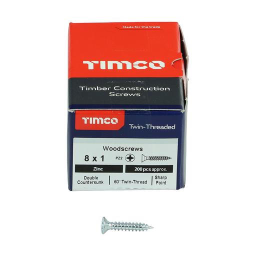 TIMco Twin-Thread Woodscrews - PZ - Double Countersunk - Zinc 4.0x25mm