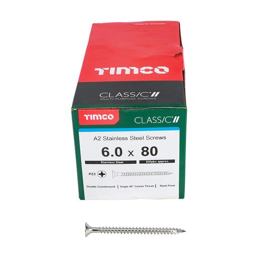 TIMco Classic Multi-Purpose Screws - PZ - Double Countersunk - Stainless Steel 6.0x80mm