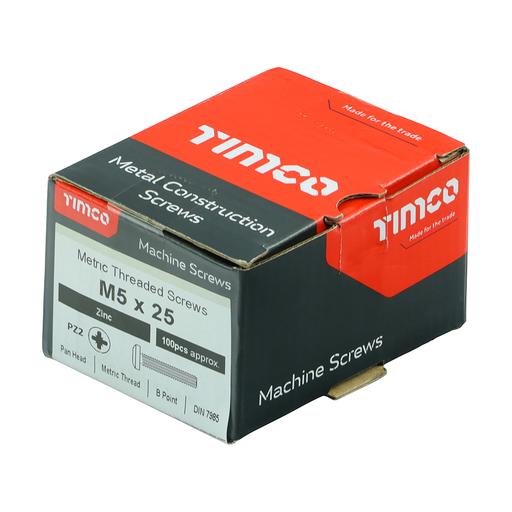 TIMCO Metric Threaded Machine Screws - PZ - Pan Head - Zinc (M5 x 25, Box of 100)