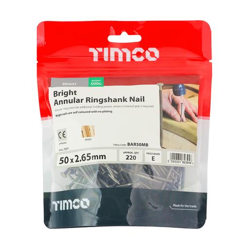 TIMCO Annular Ringshank Nails - Bright (50 x 2.65, TIMbag of 0.5)