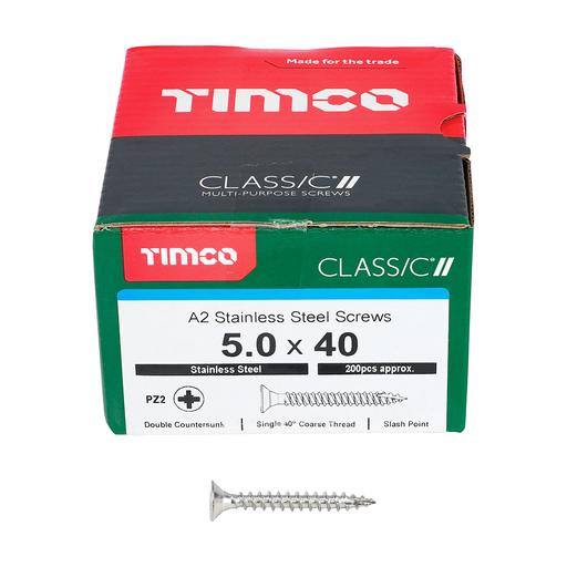 TIMco Classic Multi-Purpose Screws - PZ - Double Countersunk - Stainless Steel 5.0x40mm