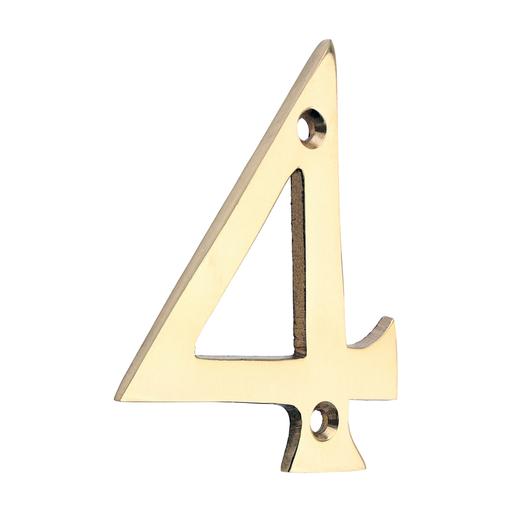 TIMCO Door Numeral 4 - Polished Brass (75mm, TIMpac of 1)