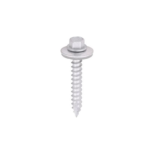 TIMCO Metal Construction Thin Sheet Metal To Timber Screws - Hex - Epdm Washer - Slash Point - Exterior - Silver Organic (6.3 x 45, Box of 100)