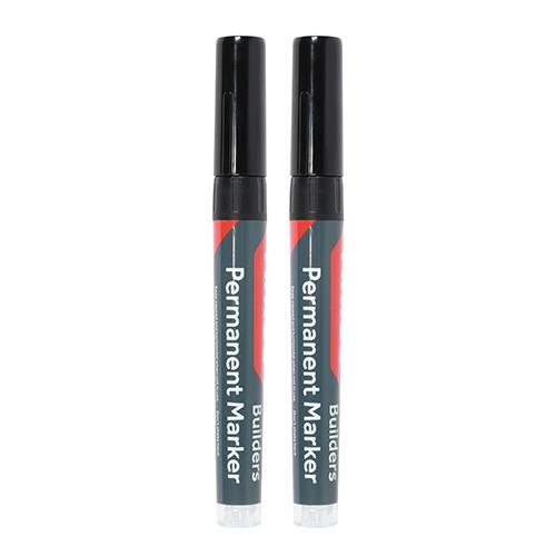 TIMCO Builders Permanent Markers - Chisel Tip - Black (Blister Pack of 2)