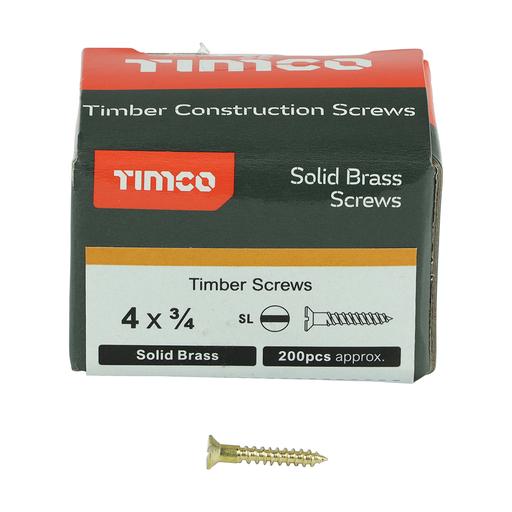 TIMco Solid Brass Woodscrews - SL - Countersunk 3.0x20mm