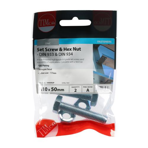 Hex Bolt & Nut, 10x50mm, 2pk