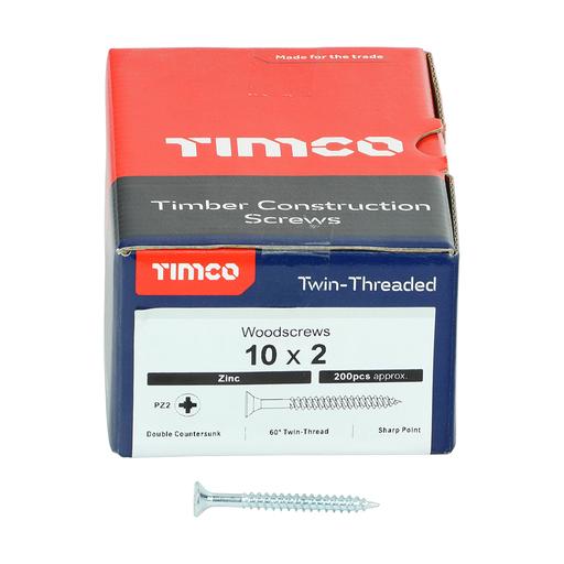 TIMco Twin-Thread Woodscrews - PZ - Double Countersunk - Zinc 5.0x50mm