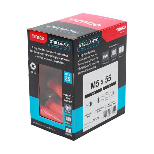 TIMCO Stella Fix Universal Anchors - TX - Pan - Red (M5 x 55, Box of 25)