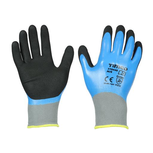 TIMCO Waterproof Grip Gloves - Sandy Nitrile Foam Coated Polyester (Medium, Backing Card of 1)
