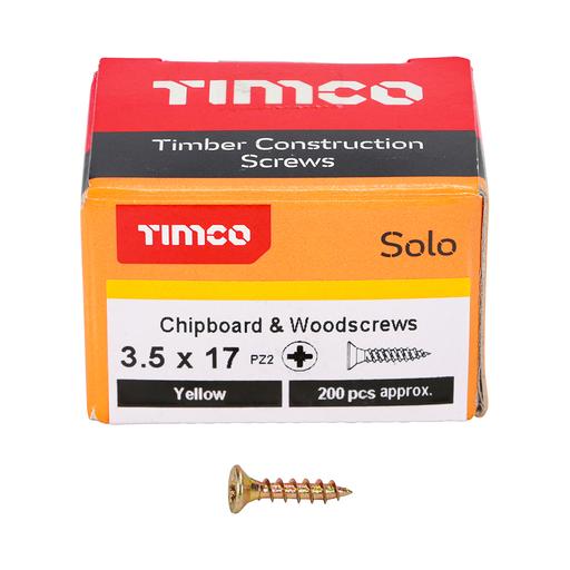 TIMco Solo Woodscrews - PZ - Double Countersunk - Yellow 3.5x17mm