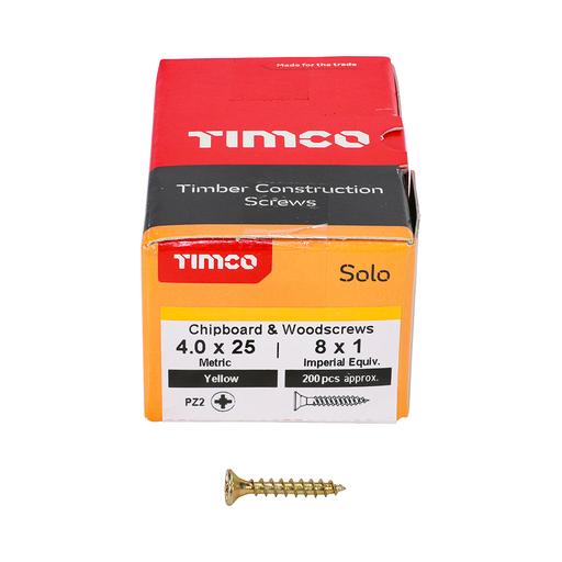 TIMco Solo Woodscrews - PZ - Double Countersunk - Yellow 4.0x25mm