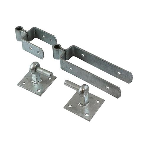 TIMCO Double Strap Hinge Set With Hook On Plate - Hot Dipped Galvanised (300mm, Plain Bag of 1)
