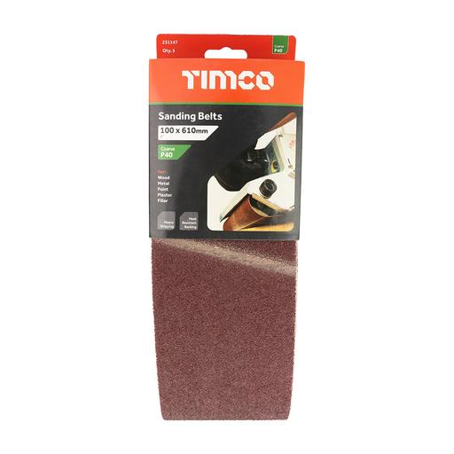 TIMCO Sanding Belts - 40 Grit - Red (100 x 610mm, Pack of 5)