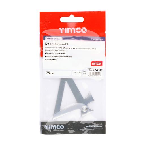 TIMCO Door Numeral 4 - Satin Chrome (75mm, TIMpac of 1)