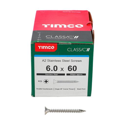 TIMco Classic Multi-Purpose Screws - PZ - Double Countersunk - Stainless Steel 6.0x60mm