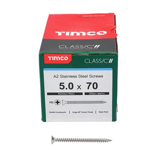 TIMco Classic Multi-Purpose Screws - PZ - Double Countersunk - Stainless Steel 5.0x70mm