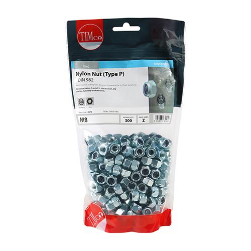 TIMCO Nylon Nuts - Type P - Zinc (M8, TIMbag of 300)
