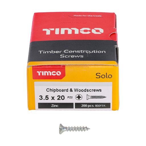 TIMco Solo Woodscrews - PZ - Double Countersunk - Zinc 3.5x20mm