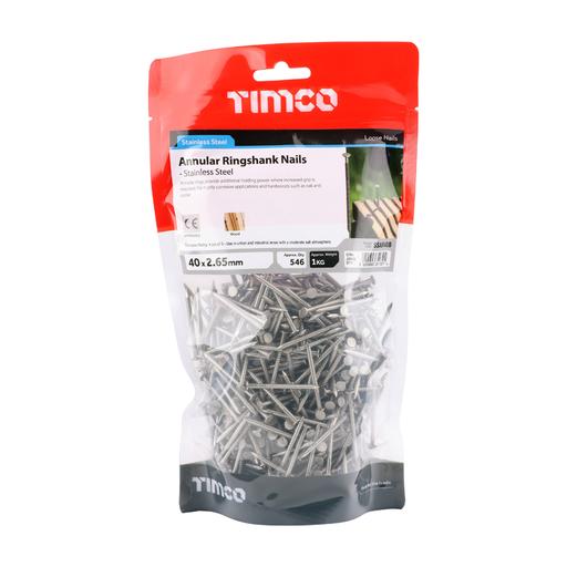 TIMCO Annular Ringshank Nails - Stainless Steel (40 x 2.65, TIMbag of 1)