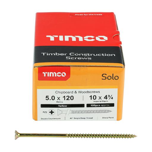 TIMco Solo Woodscrews - PZ - Double Countersunk - Yellow 5.0x120mm