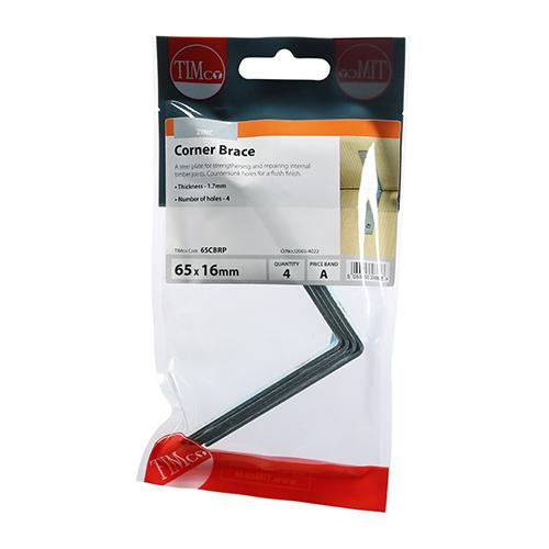 TIMCO Corner Braces - Zinc (65 x 65 x 16, TIMpac of 4)