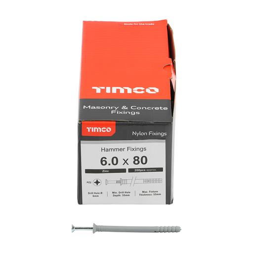 TIMCO Nylon Hammer Fixing - PZ - Zinc (6.0 x 80, Box of 200)
