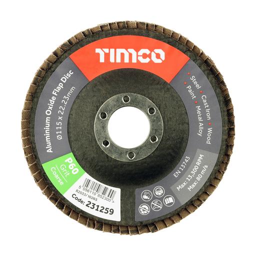 TIMCO Set Of Flap Discs - Aluminium Oxide - Type 29 Conical - 60 Grit (115 x 22.23, Pack of 10)