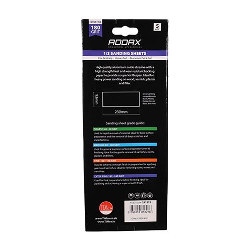 TIMCO 1/3 Sanding Sheets - 180 Grit - Red - Unpunched (93 x 230mm, Pack of 5)