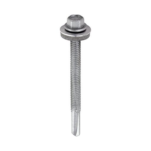 TIMCO Metal Construction Heavy Section Screws - Hex - Epdm Washer - Self-Drilling - Exterior - Silver Organic (5.5 x 65, Box of 100)